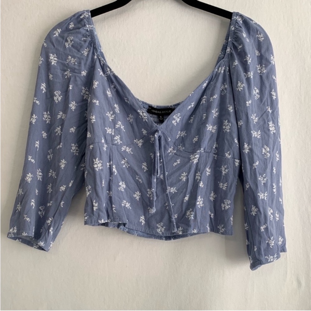 Kendall & Kylie Women’s Tie Front Bustier 3/4 Sleeve Top Size S